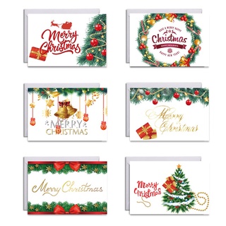 6 unids/set tarjetas de felicitación de navidad con sobres pegatinas feliz árbol de navidad diseños de vacaciones de invierno postales suministros de fiesta