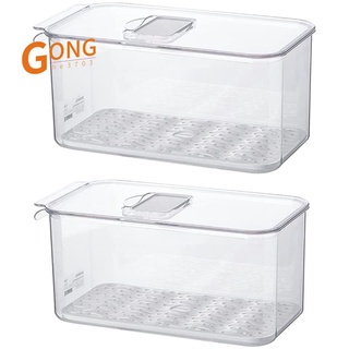 Fridge Storage Containers with Lids Dripping Tray Vegetable and Fruit Storage Containers for Refrigerator Fridge 2-Pack