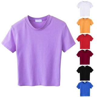 Women Short Sleeve T-Shirts Solid Color Half High Neck Slim Crop Top Streetwear