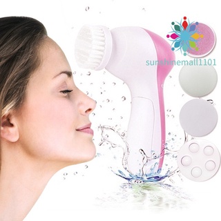 5 en 1 cepillo facial eléctrico limpiador conjunto de masajeador con esponja de maquillaje piel pulidora piedra (1)