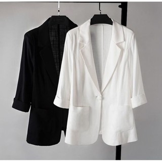 Blazer mujeres más el tamaño conjunto de desgaste estilo delgado liso Casual abrigo profesión oficina Formal señoras pequeño traje ropa de abrigo (7)