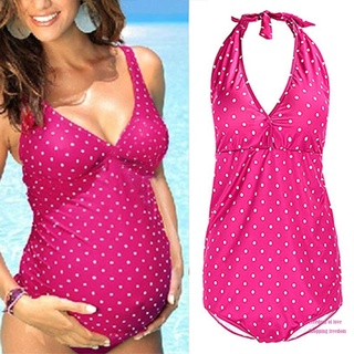 Pregnant Women Swimsuit Dot Print Halter Backless Vintage Wire-free Bathing Suit