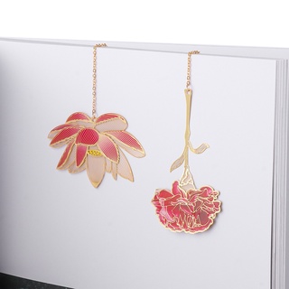 clever escuela suministros de oficina libro clip papelería paginación marca latón marcador hoja de loto nuevo hueco borla metal estilo chino pintado (6)