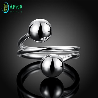 Dprjo nueva Moda 925 anillo ajustable De plata Esterlina Bola Redonda anillos abiertos Para mujeres hombres regalo @Br