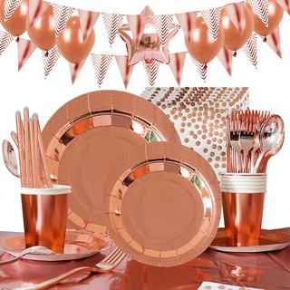 oro rosa estampado fiesta vajilla suministros decoración para boda cumpleaños desechable vajilla