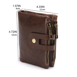 SKELETON Men RFID Blocking Wallet Vintage Leather Short Purse Bifold with Coin Change Pocket Large Capacity (2)