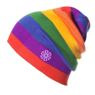 Higo mujeres hombres invierno de punto nieve esquí Beanie sombrero arco iris rayas holgados gorro Slouchy (7)