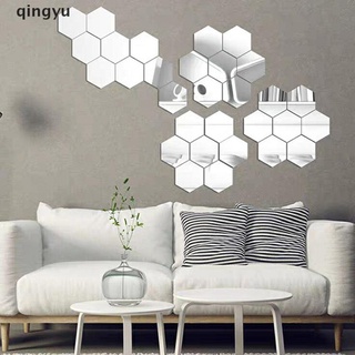 [qingyu] 12 pzs calcomanías de espejo acrílico hexagonal 3D para pared DIY arte decoración del hogar sala decorativa caliente