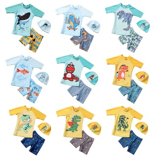 Nuevo traje de baño de niños de impresión de dibujos animados de los niños trajes de baño niños UPF50 de manga corta niño ropa de natación 3 piezas traje de baño