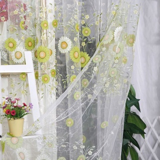 waies home girasol cortinas de gasa patrón de cortina 1*2 m panel de ventana tul bufanda pura decoración sala de estar/multicolor (3)