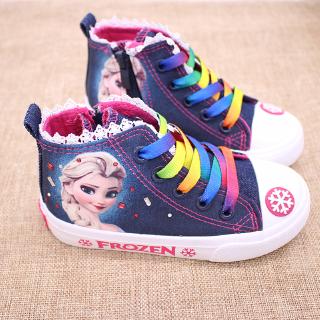 Cc&mama Frozen Elsa niñas mediados de la parte superior zapatos de lona de dibujos animados vaquero zapatos cinta princesa zapatos de niños (1)