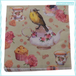 Juego de servilletas de papel para almuerzo, pájaro y té, diseño de 20 piezas