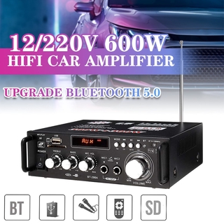 12/220V 600W coche amplificador de Audio 2 canales pantalla LCD Digital HIFI poderes amplificador bluetooth FM coche hogar estéreo Subwoofer con remoto