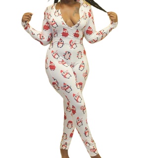 Khh-mujer pijamas de una sola pieza, impresión de manga larga mono, Slim Fit mameluco ropa de hogar ropa de dormir