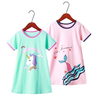 Las niñas pijamas ropa de hogar niñas camisón de verano grandes niños de dibujos animados unicornio de manga corta camisón (3-10 años) (B44)