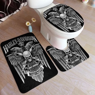 Harley Davidson - juego de alfombra de baño (3 piezas, antideslizante, suave, para baño, inodoro, alfombra de área para ducha, decoración de baño)