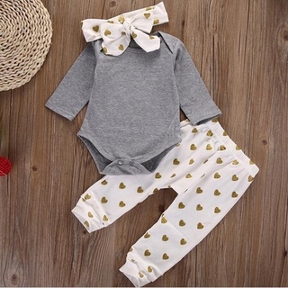 3 piezas de ropa para bebé recién nacido/niñas/camiseta/tops+pantalones/leggings+diadema/conjunto