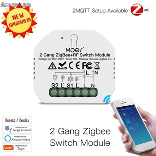 Smart Home Tuya zigbee 3.0 Light Switch Módulo De Relé 2 Gang + rf Trabajo Remoto Con Alexa Google