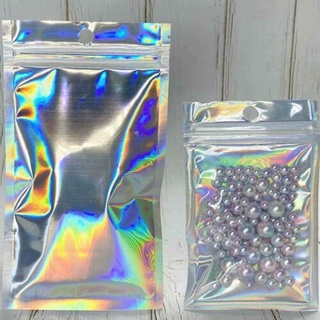 100 piezas Ziplock bolsa de embalaje láser bolsa de aluminio arco iris plástico reflectante bolsa Flash sinfonía U1W2 (5)
