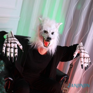 zanjinjin fiesta cosplay vestir faceshield lobo garras guantes horror cabeza máscara conjunto de halloween hombre lobo disfraz