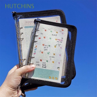 HUTCHINS Korean Glitter Transparent A5/A6 Loose-Leaf Notebook Cover Portable 6 Hole Binder Clip Diary Planner Zipper PVC Handbook Notebook Pages/Multicolor