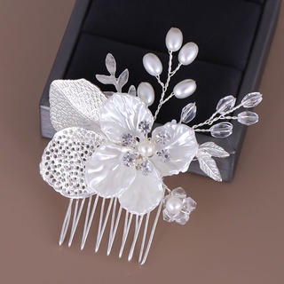 spa simple artificial perla peine de pelo tejido a mano hojas flor tocado novia boda tiara joyería horquilla (5)
