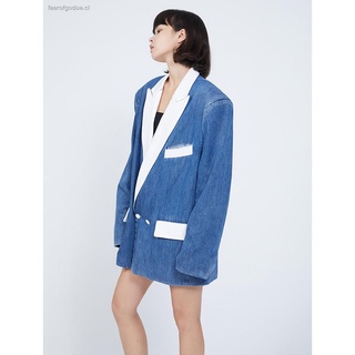 Suit 2021 spring new style Korean style loose denim stitching design sense ins tide suit jacket women