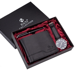 [nuevo] jesou collection hombres set de regalo creativo reloj+cartera+bolígrafo casual estilo de negocios combinación conjunto para novio
