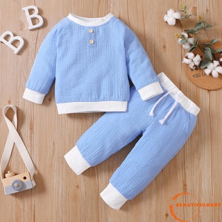 B: 2 piezas de trajes casuales para bebés, estampado de lunares de bebé, Color sólido, cuello redondo, pantalones de corbata con bolsillo