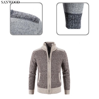 sanwood Skin-Touch Masculino Suéter Abrigo Patchwork Color De Punto Cardigan Engrosado Hombres Prendas