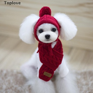 [toplove] moda invierno cálido tejido mascota sombrero bufanda conjunto perro cachorro sombrero gorra productos para mascotas.
