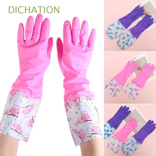 DICHATION Durable Plus Velvet Dishwashing Gloves Waterproof Rubber Mittens Elastic Gloves Extended Sleeves Cleaning Accessories Rubber Warm Oversleeves Household Gloves