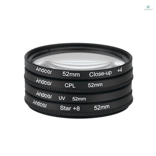 Muswanna Andoer 52mm UV + CPL + Close-Up + 4 + Star Filtro De 8 Puntos Circular Polarizador Macro Con Bolsa Para Cámara Pentax DSLR