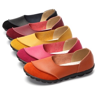 vintage mujeres pisos de cuero genuino zapatos de mujer color caramelo barco zapatos
