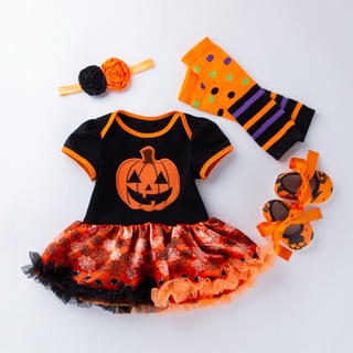 Conjunto de vestido de bebé niños niñas vestido+diadema+almohadillas de rodilla+Shose Halloween trajes
