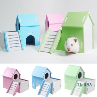 ujb madera doble cubierta animal rata ratón hámster nido casa pequeña mascota escalada juguete