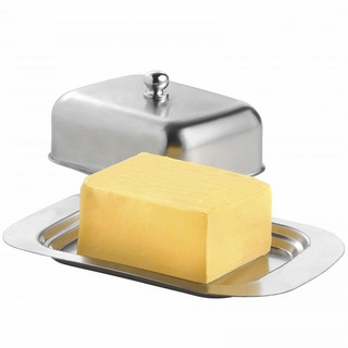 Caja de mantequilla de acero inoxidable contenedor de queso brillante servidor de almacenamiento bandeja con tapa fácil de sostener