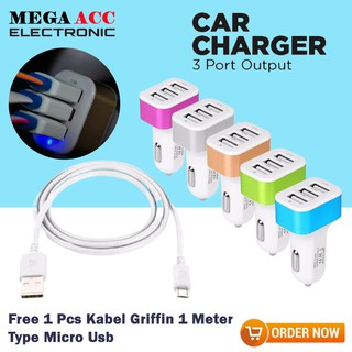 Cargador de coche de 3 puertos Usb 3.1A - Cable Micro Usb Griffin gratuito 1 metro