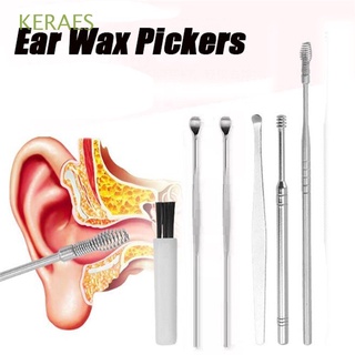 KERAES 6Pcs/Set Ear Wax Pickers Women Ear Curette Digging Earpick Portable Ear Care Stainless Steel Men Ear Spoon Ear Cleaner Ear Wax Remover Tool/Multicolor