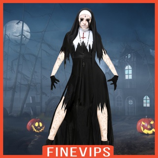 [FINEVIPS] Conjunto de Cosplay de fiesta de Halloween para mujer, Medieval, monja, disfraz de fiesta (4)