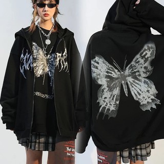 Nuevo Y2k estética mujeres Hip Hop sudaderas con capucha mariposa impreso cremallera chaqueta mujer Goth Haruku Grunge Punk Streetwear abrigo