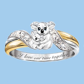 eamsasfa oso forma de abrazo padre-hijo anillo de letras de impresión de aleación de dos tonos de diamantes de imitación banda de dedo accesorio de joyería (8)