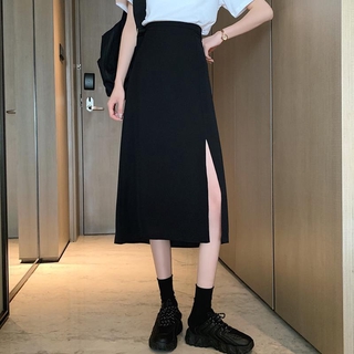 Sister Nancy falda de cintura alta media longitud negro split falda