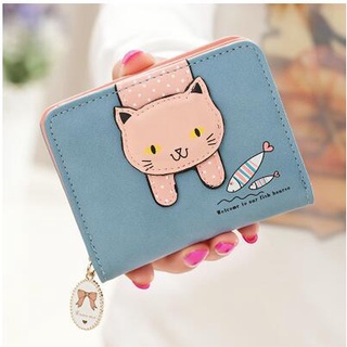 las mujeres lindo gato cartera pequeña cremallera chica cartera de la marca diseñada de cuero de la pu de las mujeres monedero femenino titular de la tarjeta cartera billetera (1)