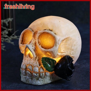 【freshliving】Ornaments Halloween Luminous Resin Skull LED Horror Skull Dress Up Props