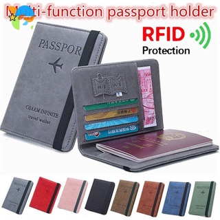 GSWT Portable Passport Bag Ultra-thin RFID Wallet Passport Holder Credit Card Holder Leather Document Package Multi-function Travel Cover Case/Multicolor