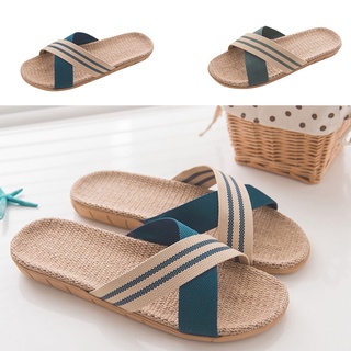 [QSDALEN] hombres moda antideslizante lino hogar interior dedo del pie abierto zapatos planos zapatillas de playa