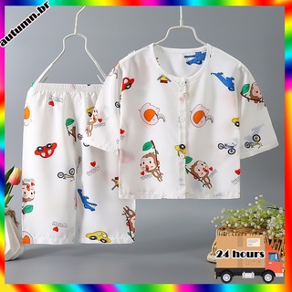 Pijama conjunto transpirable lindo niño suelto ajuste corto de algodón niños ropa de dormir para niños niñas (1)