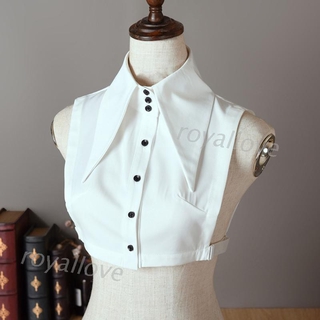 Mujeres Vintage solapa ancho falso Collar botón desmontable media parte superior Dickey señora moda