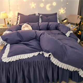 ❤Promoción❤Estilo coreano princesa viento cama falda de cuatro piezas niña corazón encaje cama edredón cubierta de hoja de loto de tres piezas ropa de cama (6)